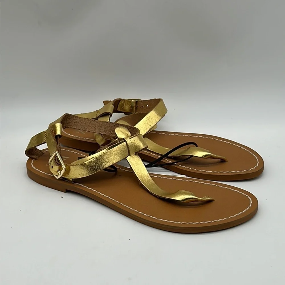 ZARA Gold Leather Flat Sandals Size 7.5 EU 38 NWT Leather Upper, Rubber Sole - Picture 3 of 10